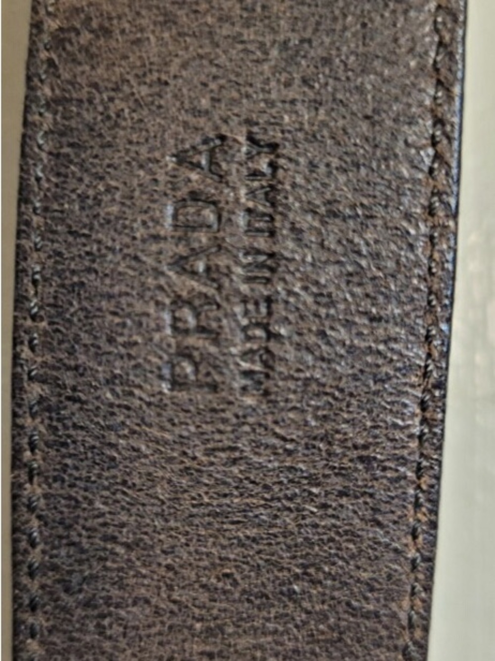 Prada Men's Brown Textured Leather Belt with Embossed Logo